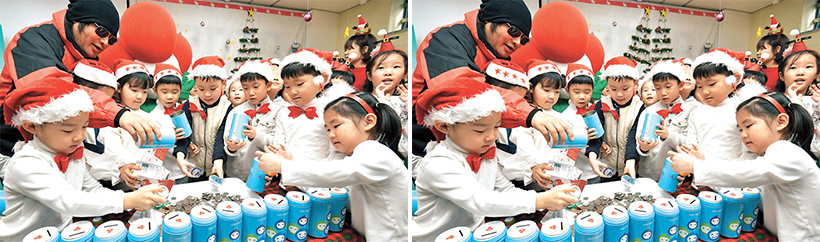 다른 그림 찾기 용도의 기부금 전달하는 어린이들과 배우 김보성씨