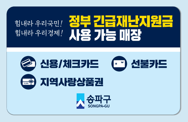 정부 긴급재난지원금 사용 가능 매장 / 신용·체크카드 / 선불카드 / 지역사랑상품권