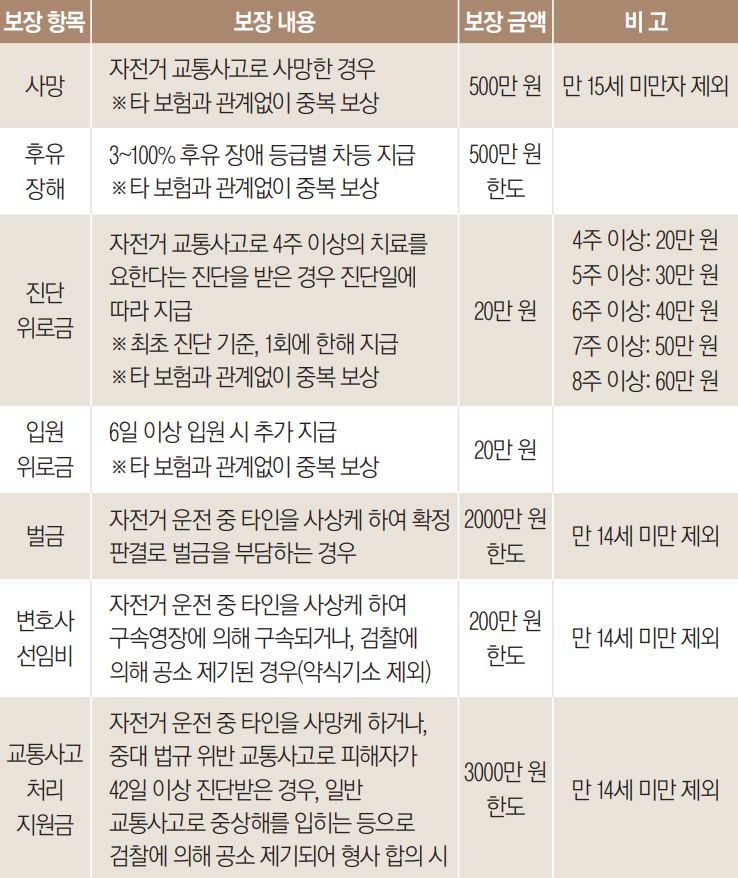 보장 항목별 보장내용 및 금액 안내