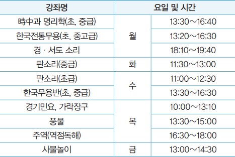 전통문화강좌 안내