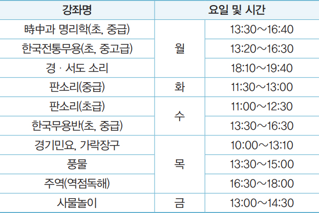 전통문화강좌 안내