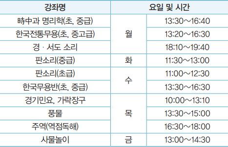 전통문화강좌 안내