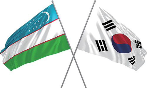 태극기와 우즈베키스탄 국기