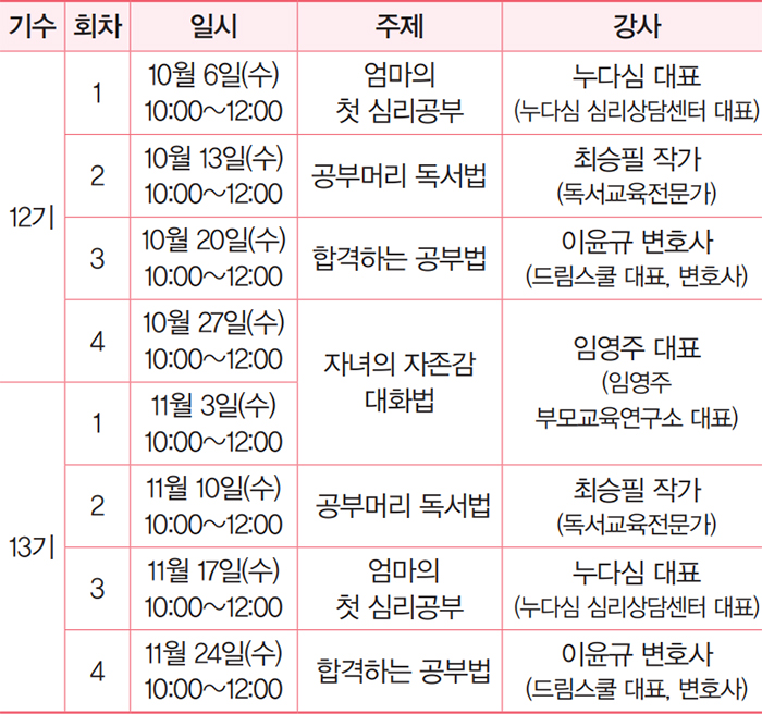 교육일정 및 강사 안내