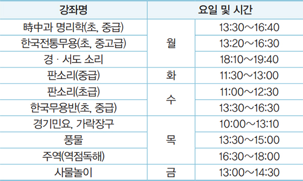 전통문화강좌 안내