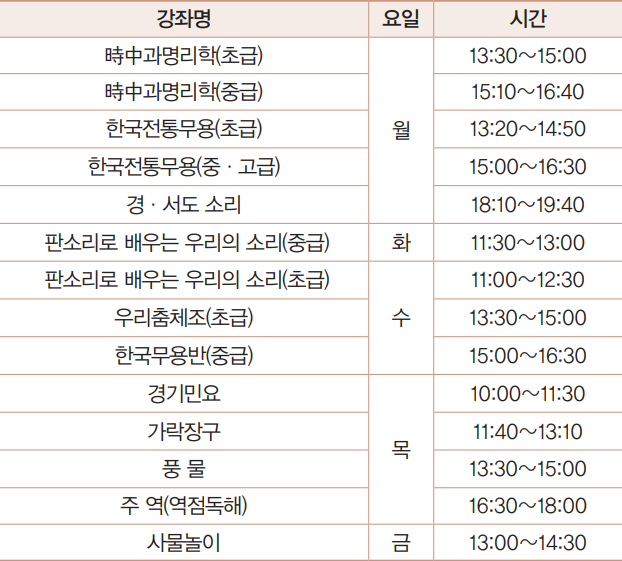 전통문화강좌 안내