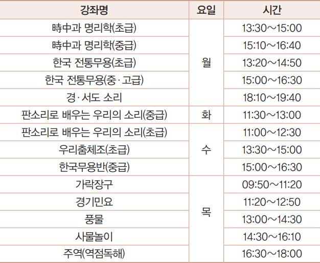 전통문화강좌 안내