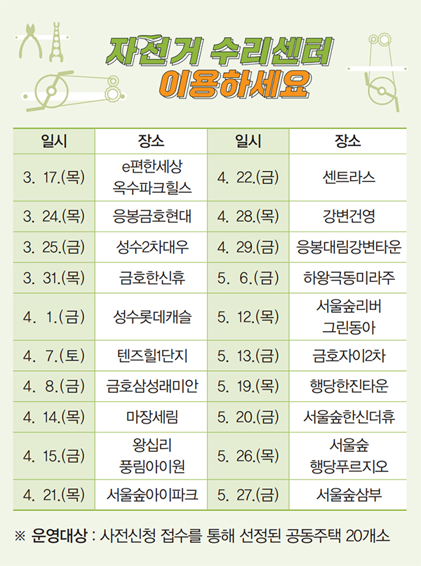 자전거 수리센터 방문일정 안내