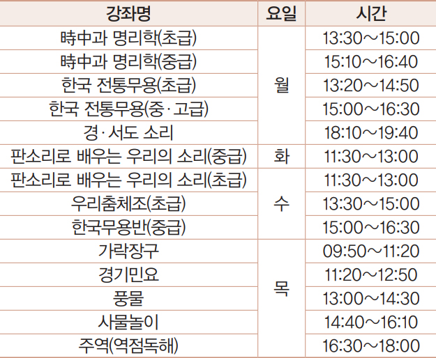 전통문화강좌 안내