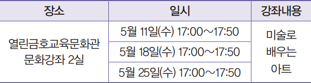 열린금호교육문화관 쥬니스영재아트 무료체험 강좌안내