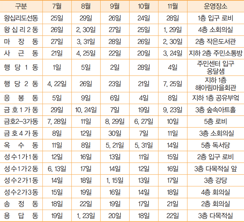 칼갈이, 우산수리 서비스 운영일정