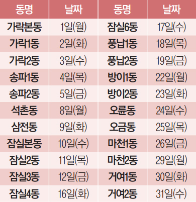 찾아가는 이동식 우산 수리 센터 운영 일정(8월)