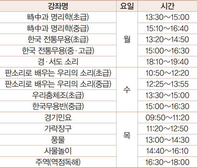 전통문화강좌 안내