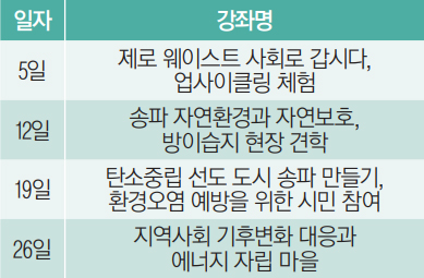 송파 환경아카데미 강좌 안내