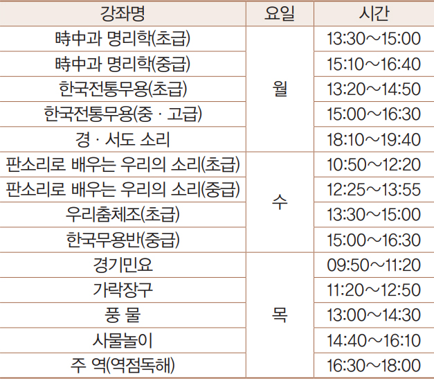 전통문화강좌 안내