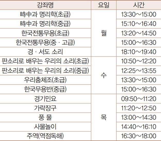 전통문화강좌 안내