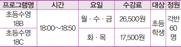 어린이 단체 수영 프로그램 안내