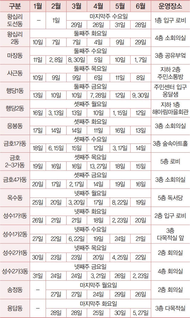 찾아가는 칼갈이, 우산수리 서비스 운영일정