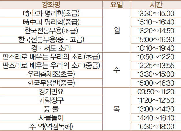 전통문화강좌 안내