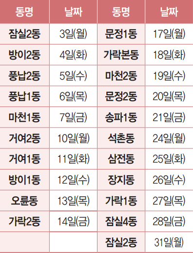 우산 수리센터 동별 순회 일정 안내