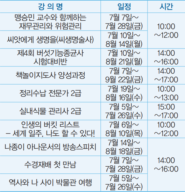 성동50플러스센터 7월 프로그램 수강생 모집 안내