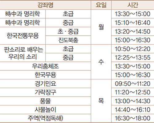 전통문화강좌 안내
