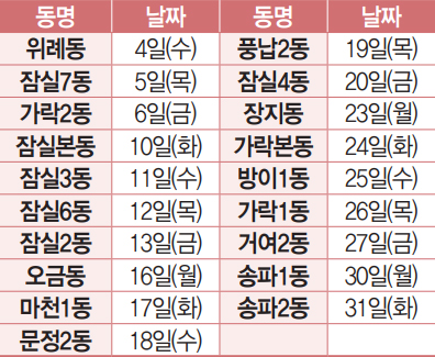 찾아가는 이동식 우산 수리센터 운영일정