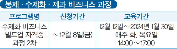 봉제·수제화·제과 비즈니스 과정 안내
