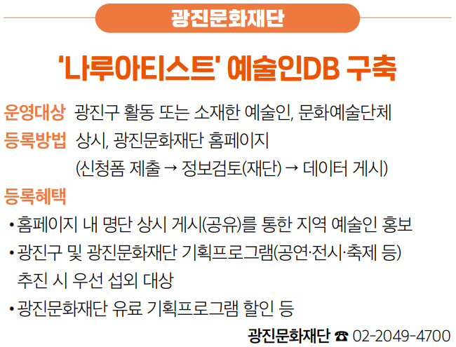 광진문화재단 ‘나루아티스트’ 예술인DB 구축