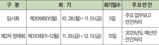 하반기 양천구의회 회기 운영계획(안)