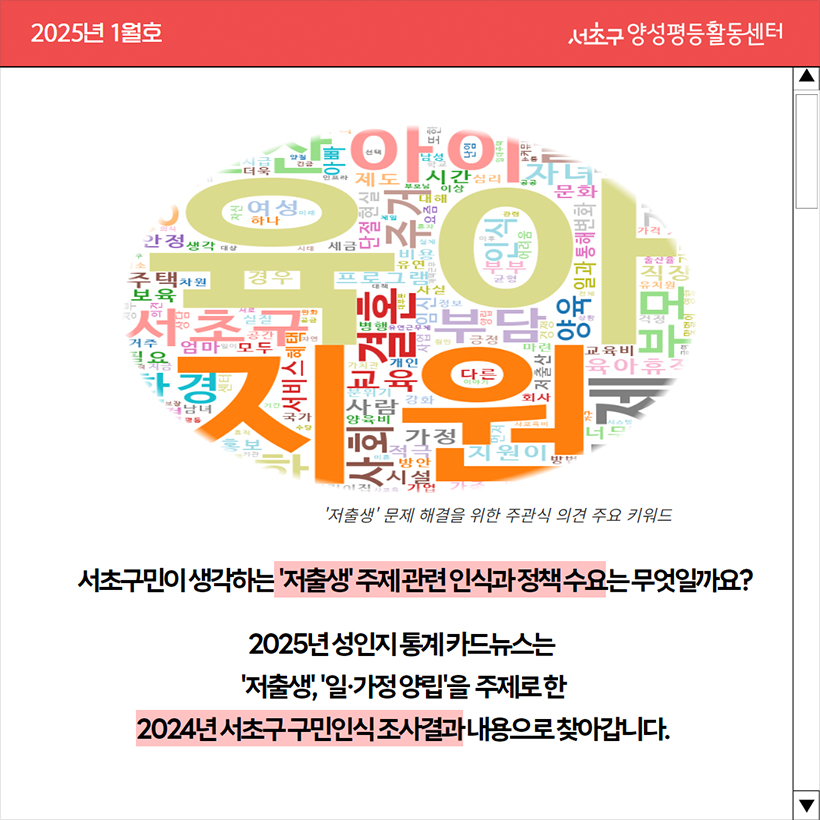 서초구민이 생각하는 ‘저출생’ 주제관련 인식과 정책 수요는 무엇일까요?