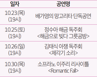 일자별 공연 안내