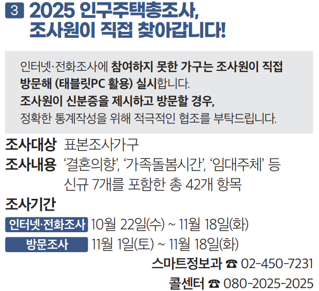 3 2025 인구주택총조사, 조사원이 직접 찾아갑니다!