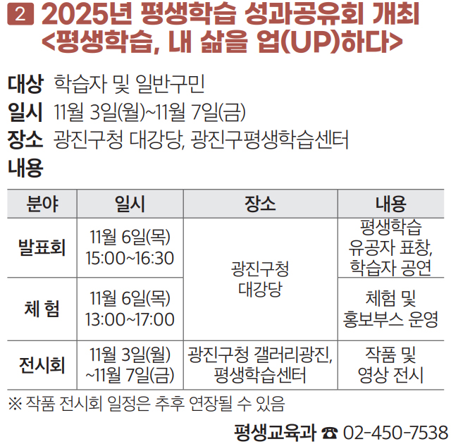 2 2025년 평생학습 성과공유회 개최 〈평생학습, 내 삶을 업(UP)하다〉