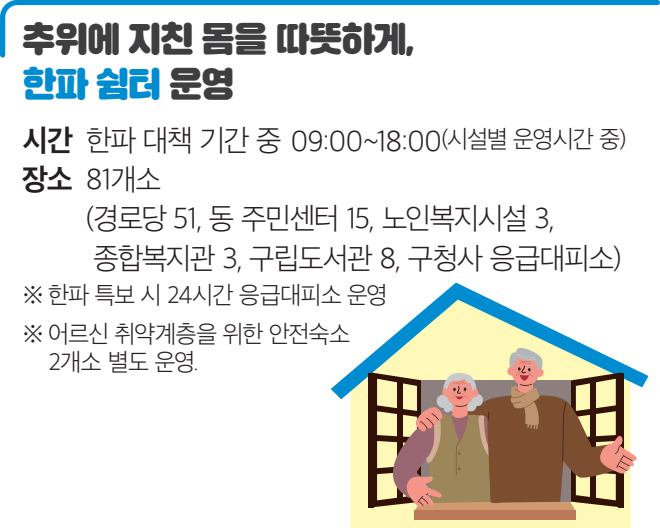 추위에 지친 몸을 따뜻하게, 한파 쉼터 운영