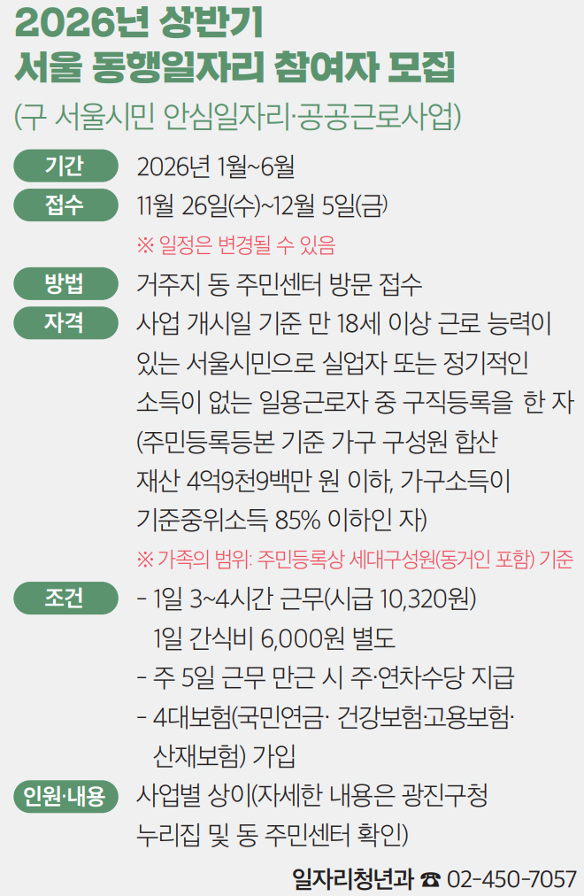 2026년 상반기 서울 동행일자리 참여자 모집
