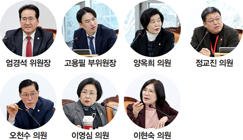 엄경석 위원장, 고용필 부위원장, 양옥희 의원, 정교진 의원, 오천수 의원, 이영심 의원, 이현숙 의원