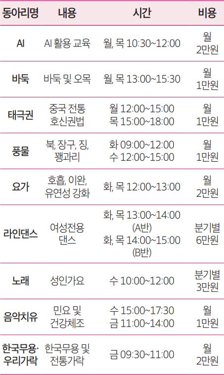 성인 동아리 안내