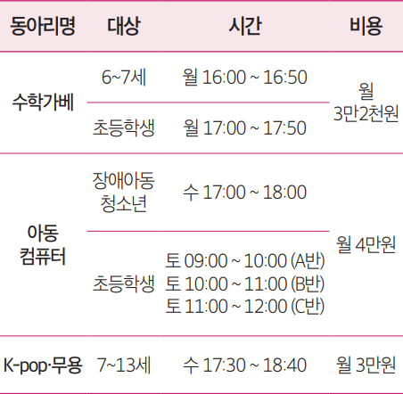 아동 동아리 안내