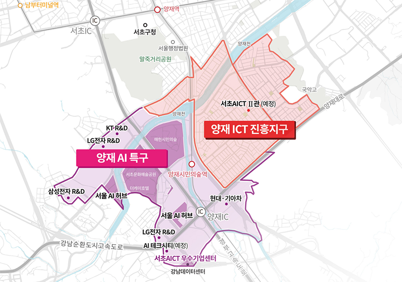 양재 ICT 진흥지구 / 양재 AI 특구 약도