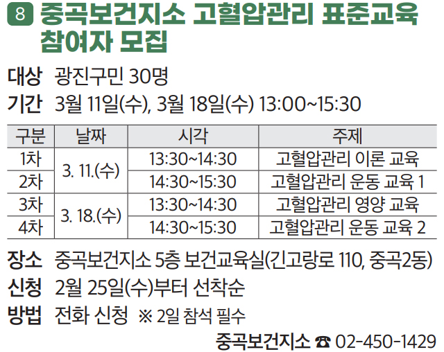 8 중곡보건지소 고혈압관리 표준교육 참여자 모집