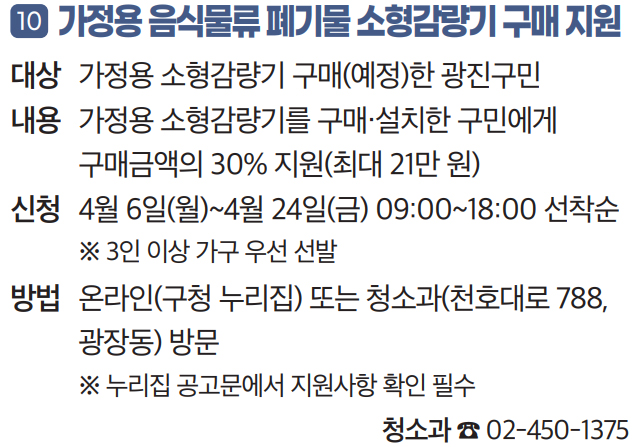 10 가정용 음식물류 폐기물 소형감량기 구매 지원