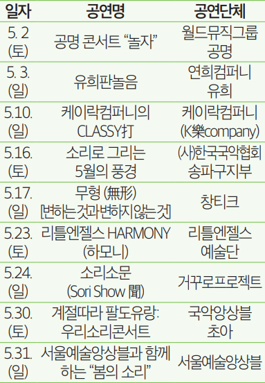 상설공연 일정 안내