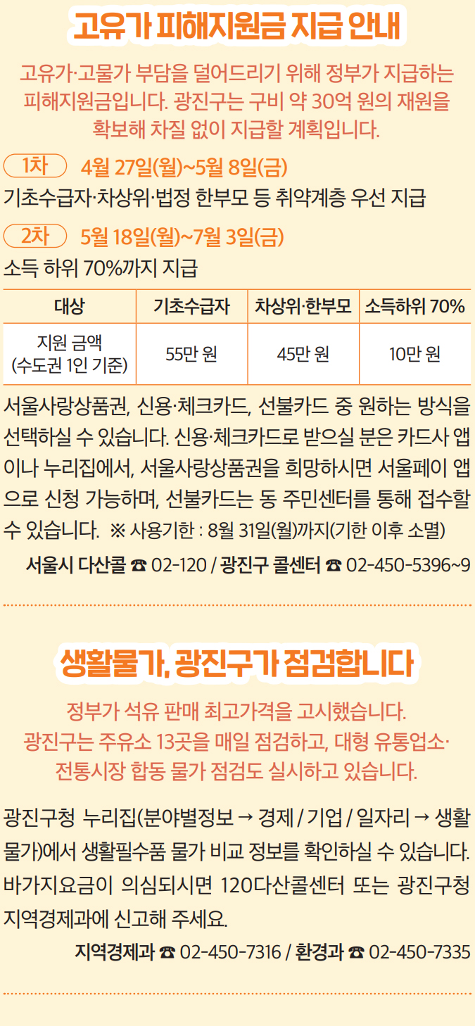 고유가 피해지원금 지급 안내 / 생활물가, 광진구가 점검합니다