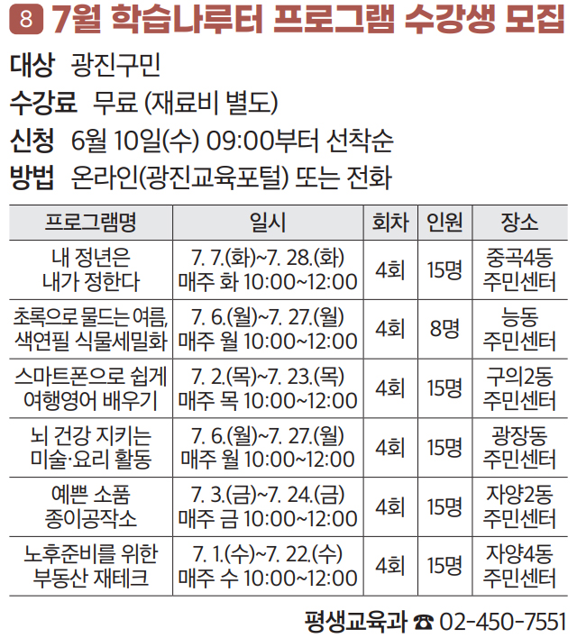 8 7월 학습나루터 프로그램 수강생 모집