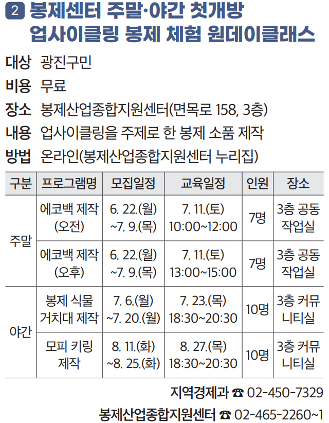 2. 봉제센터 주말·야간 첫개방 업사이클링 봉제 체험 원데이클래스