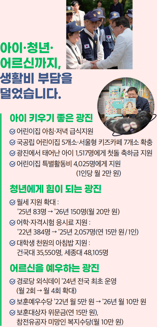 아이·청년·어르신까지, 생활비 부담을 덜었습니다.