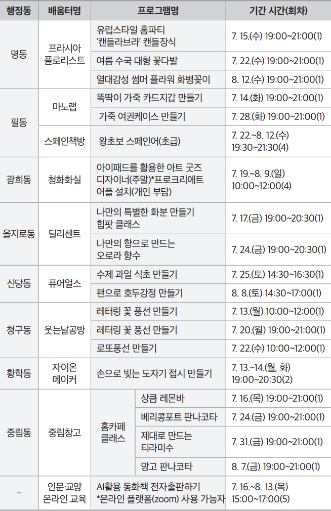 여름학기 프로그램 일정