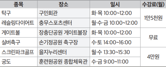 생활체육교실 안내