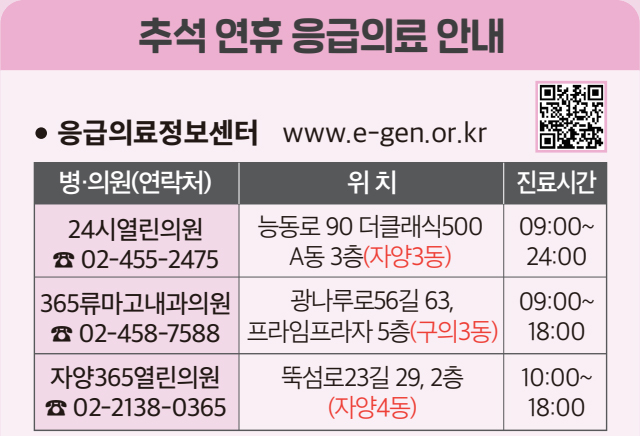추석 연휴 응급의료 안내 - 응급의료정보센터